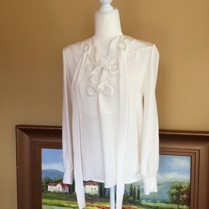 Derek Lam Silk Long Sleeved Lace Up Blouse